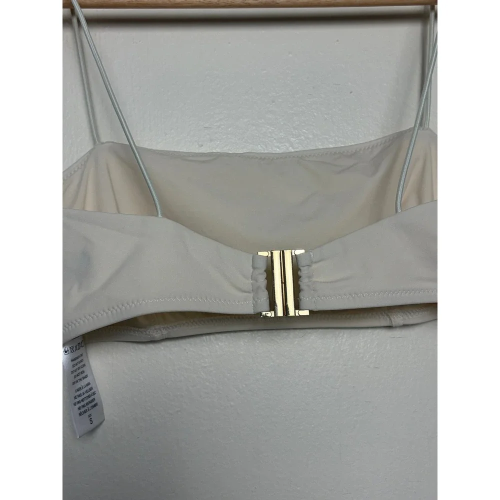 Reformation Cream Bikini Top Square Neck Spaghetti Strap Gold Clasp Size S
